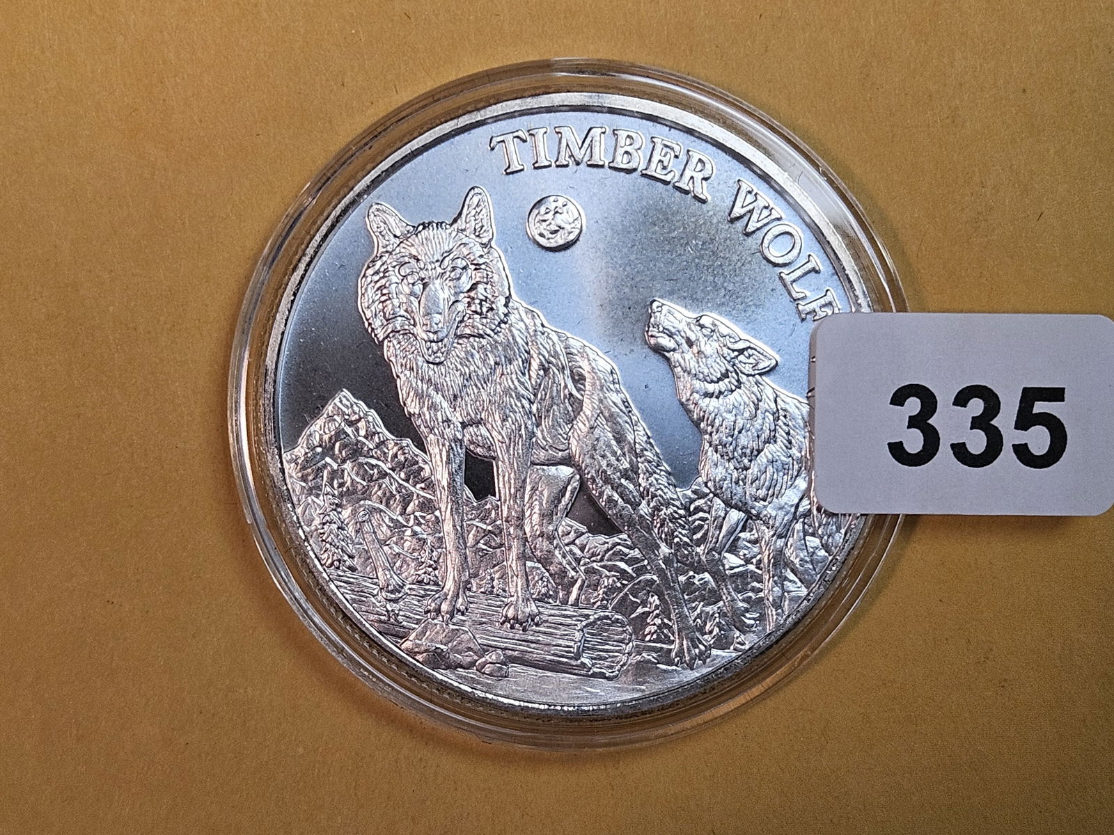 One Troy ounce .999 fine silver art round: Timber Wolf 