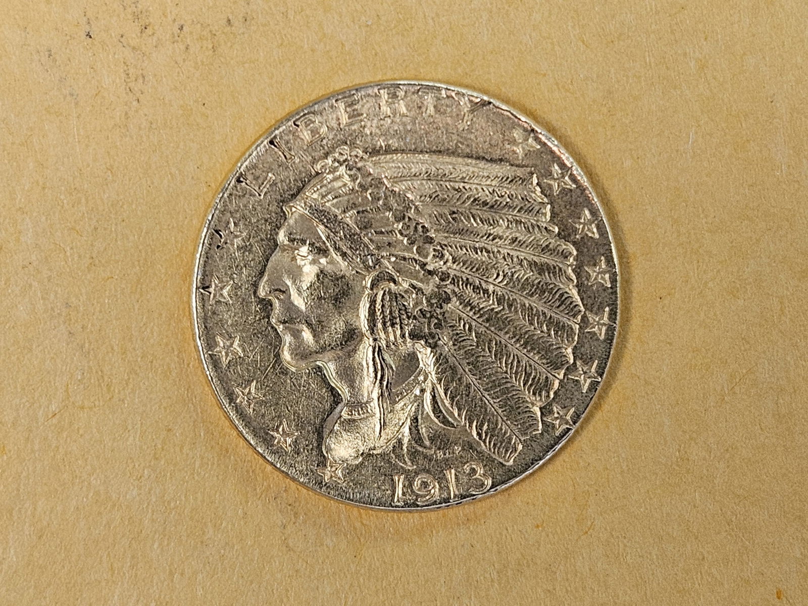 GOLD! Brilliant About Uncirculated plus 1913 Gold Indian Head $2.5 Dollars - 3