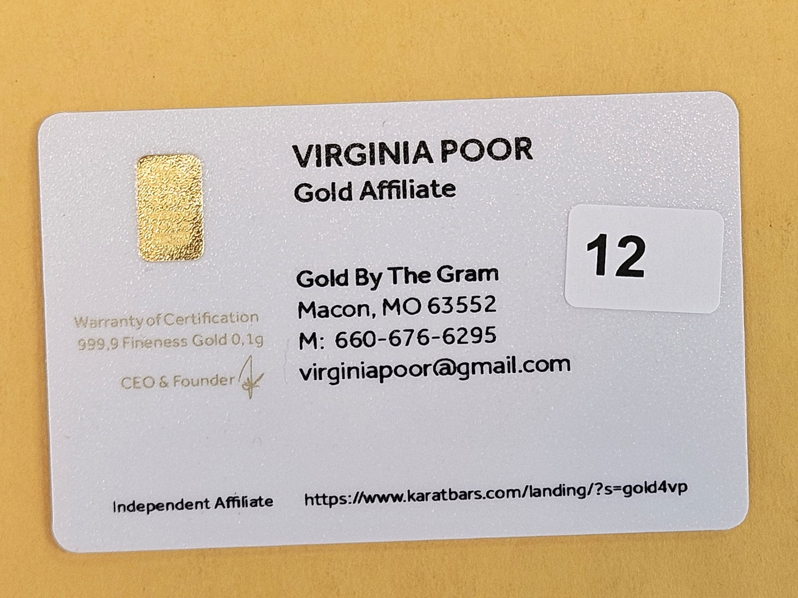 GOLD! KARATBARS .1 Gram .9999 fine gold bar - 2