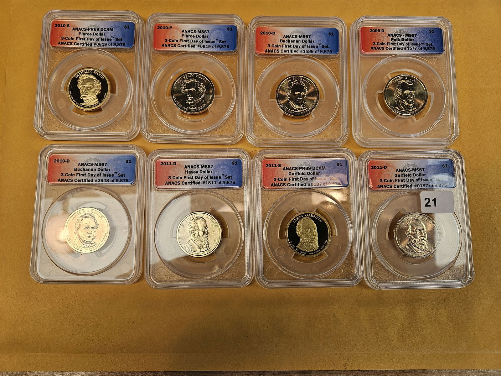 Eight ANACS-graded Presidential Dollars - 2