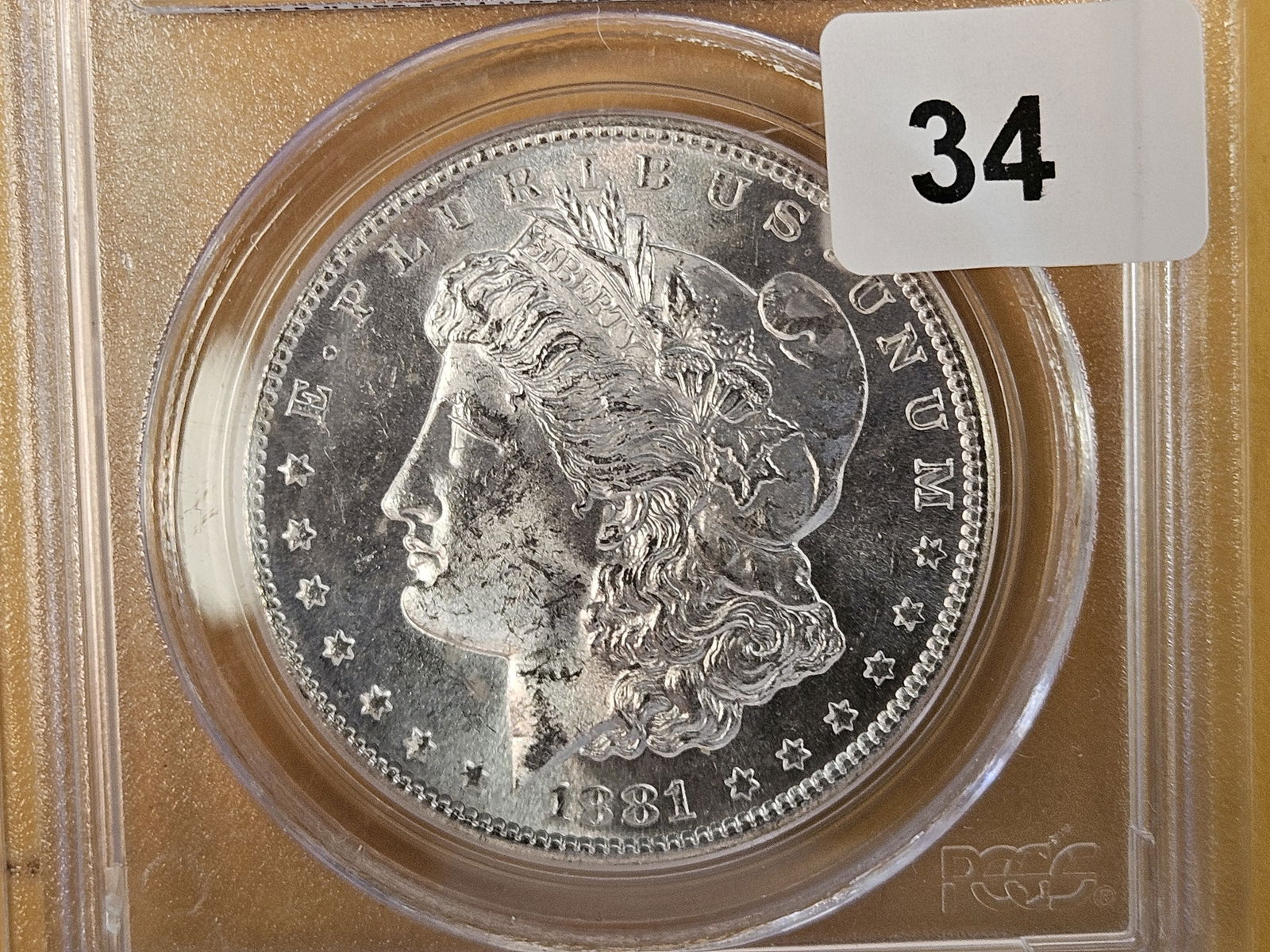 PCGS 1881-S Morgan Dollar in Mint State 63: Reflective fields