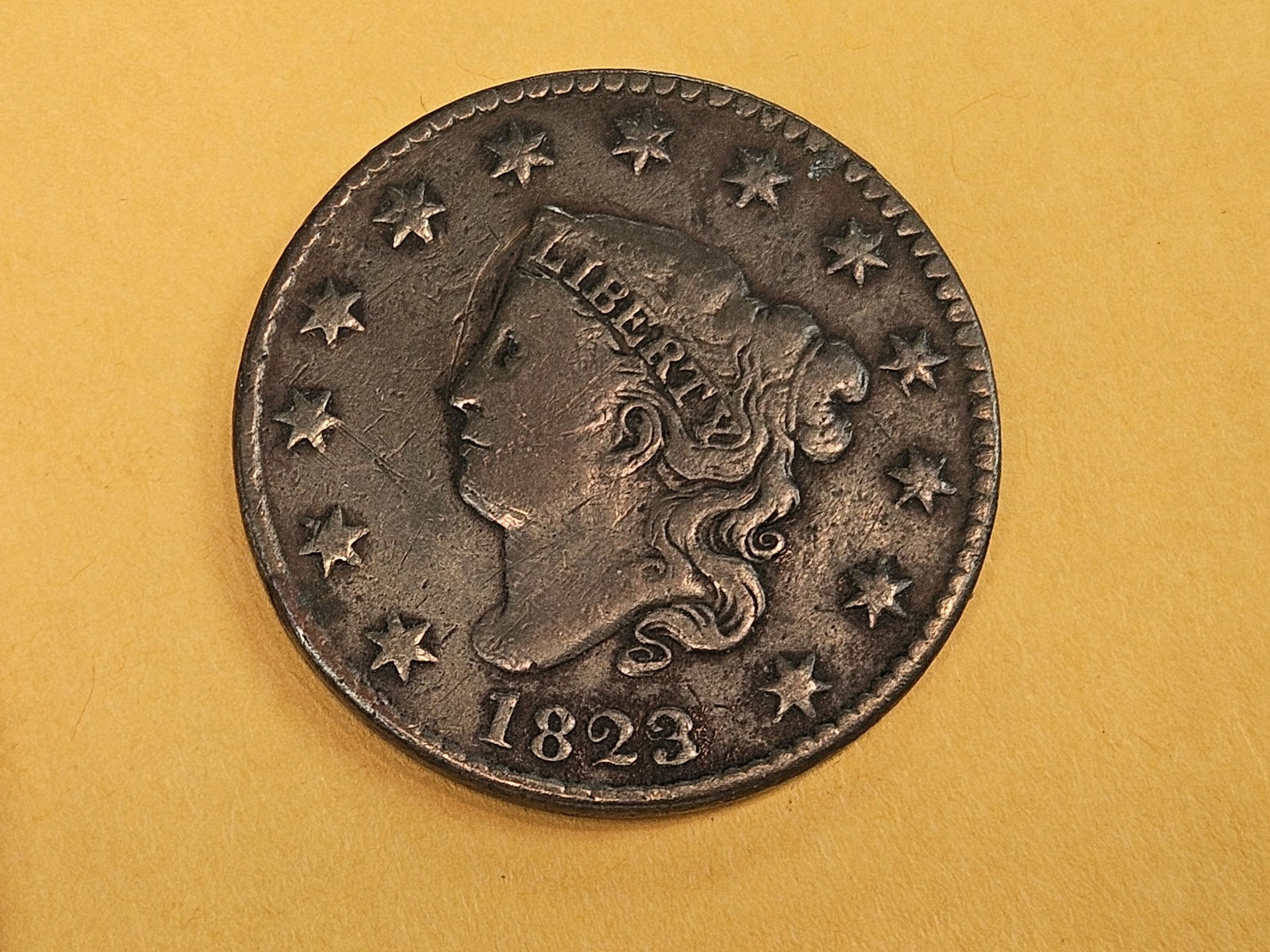 Better date 1823/2 Coronet Head large cent: In Fine 