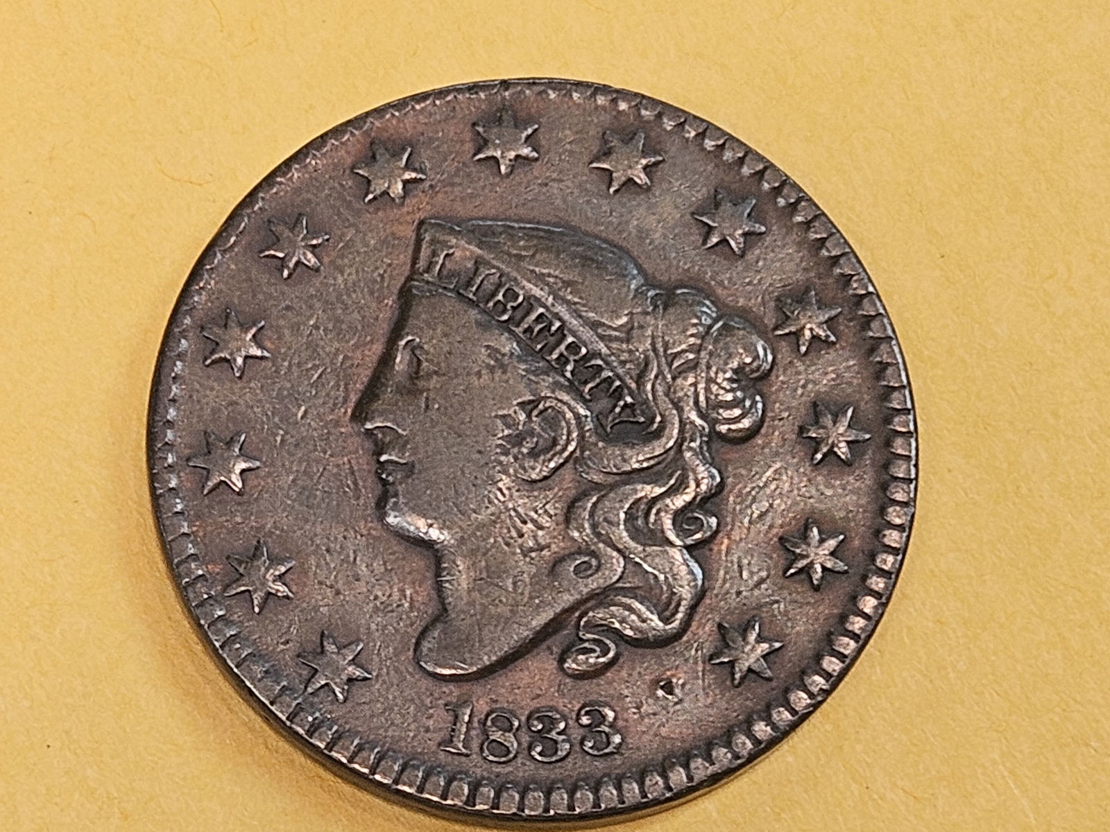 1833 Coronet head Large cent in Fine plus (1 of 5)
