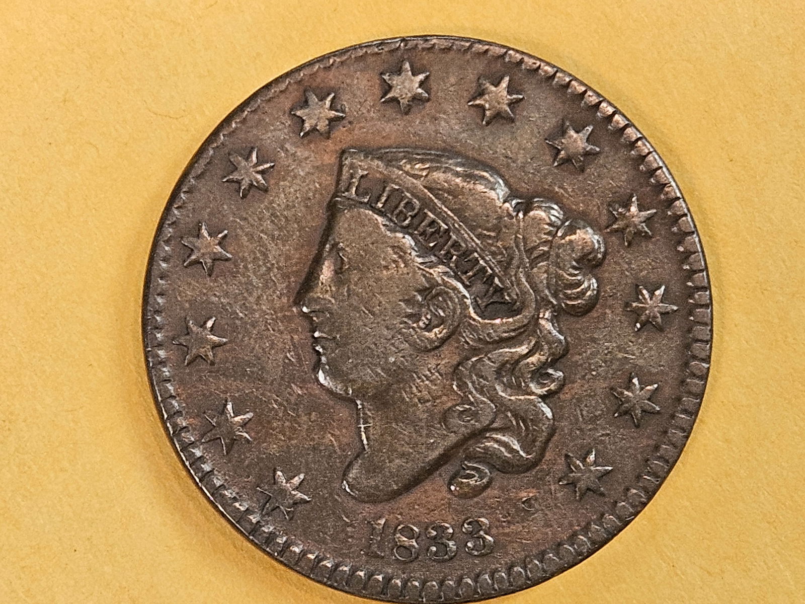 1833 Coronet head Large cent in Fine plus - 3