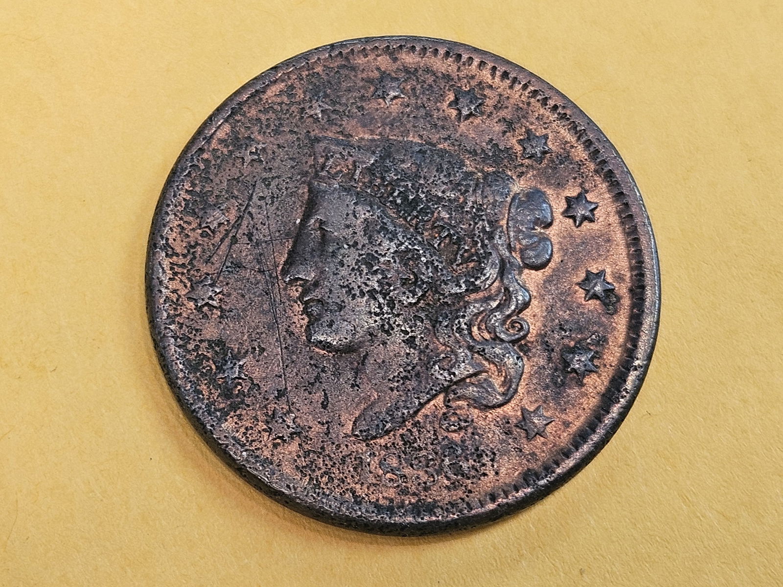 1836 Coronet Head Large Cent: In Very Fine - details 