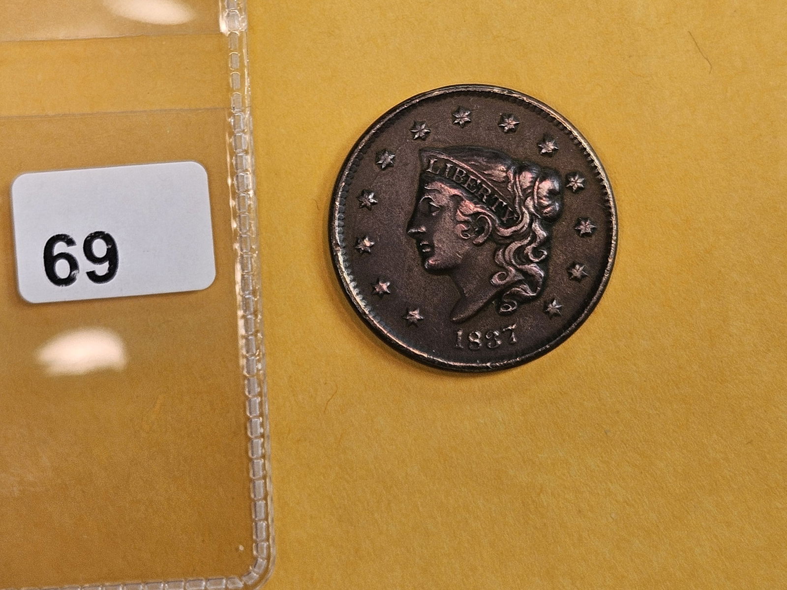 1837 Plain Cord Coronet Head Large Cent in Very Fine - 2