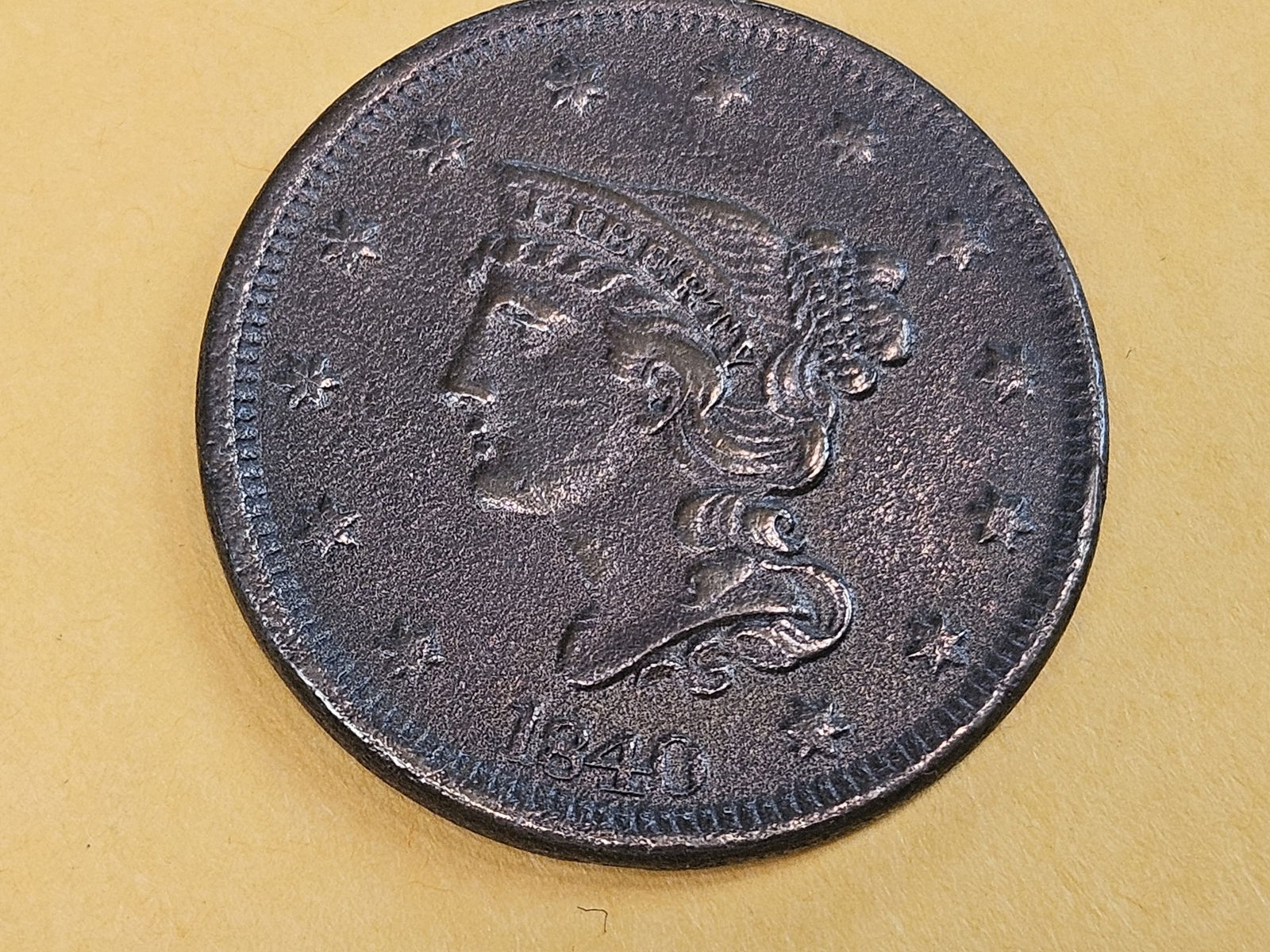 1840 Braided Hair Large Cent in About Uncirculated plus - details: Looks good, just has some surface corrosion 
