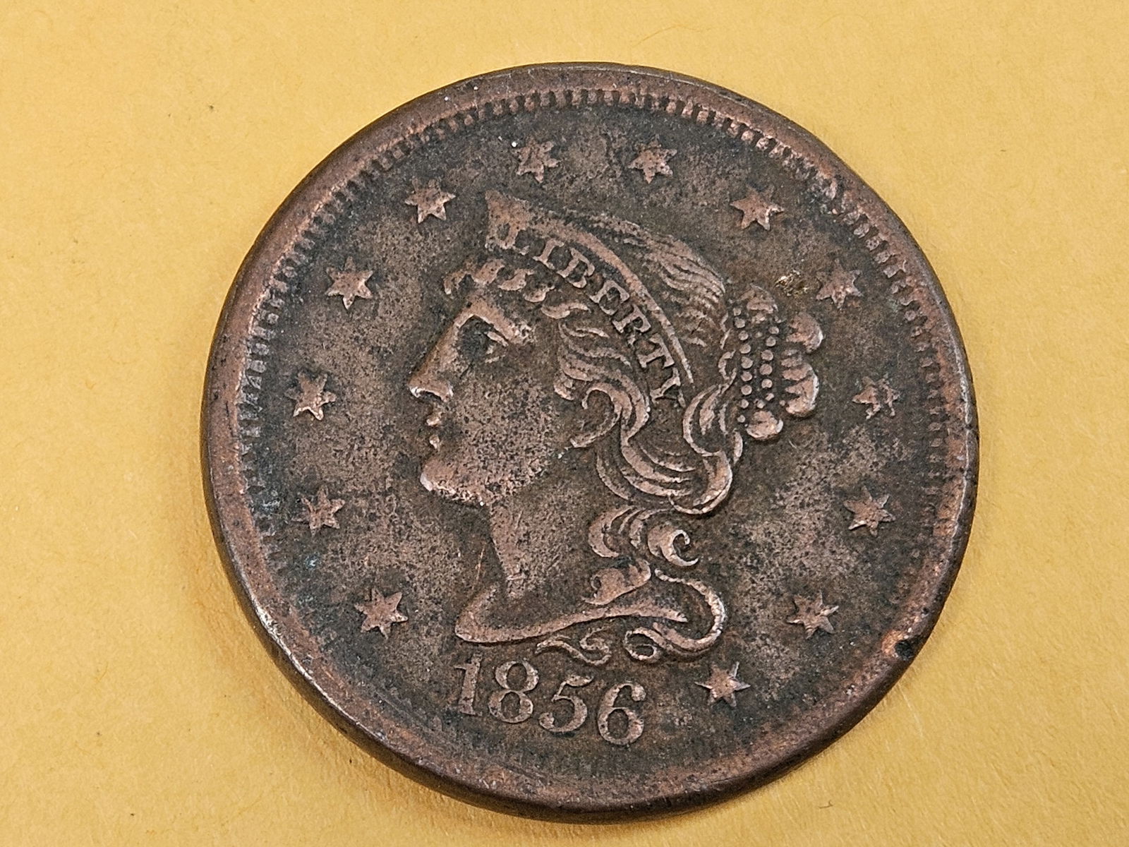 1856 Braided Hair large Cent in Extra Fine: Just a little bit of surface issues 