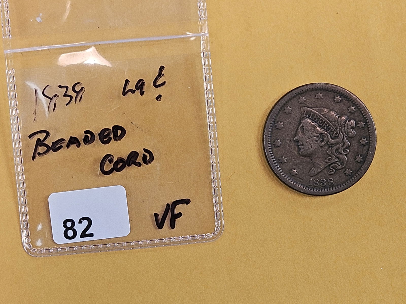 1838 Beaded Cord Large Cent - 2