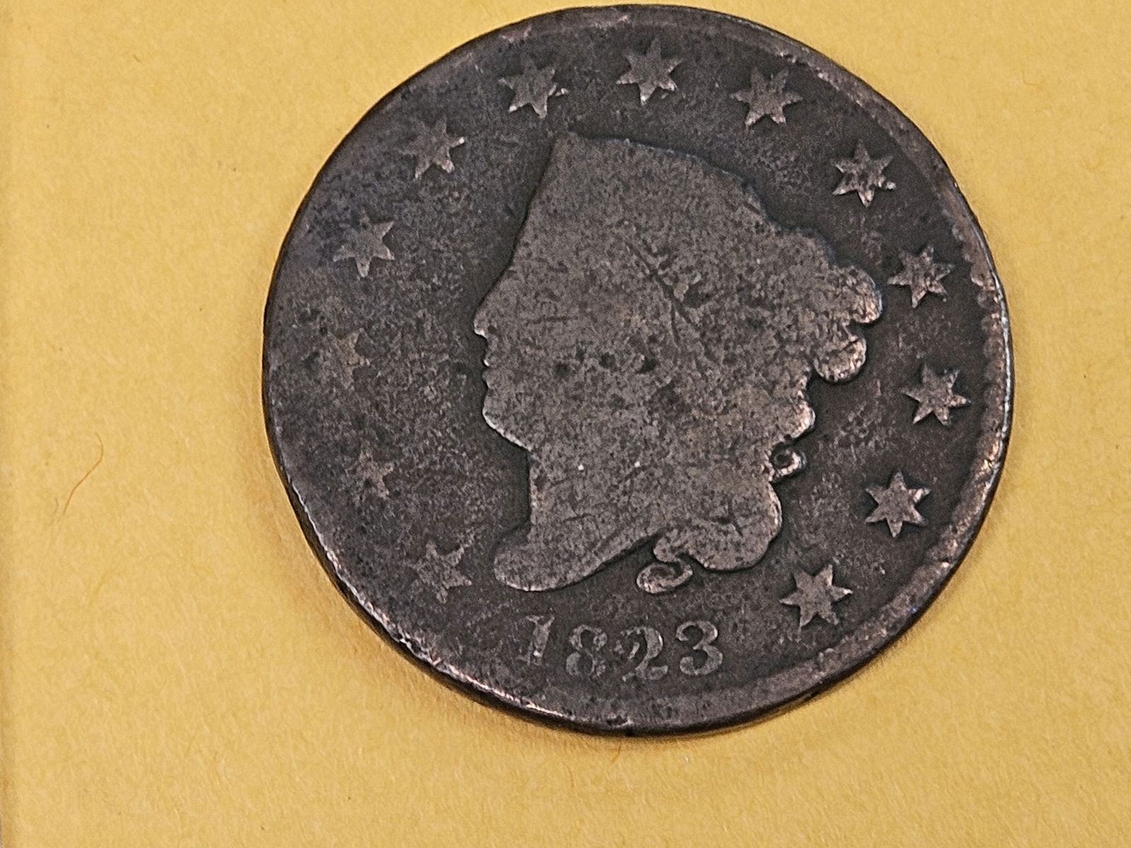 Better Date 1823 Coronet Head Large cent: In Good
