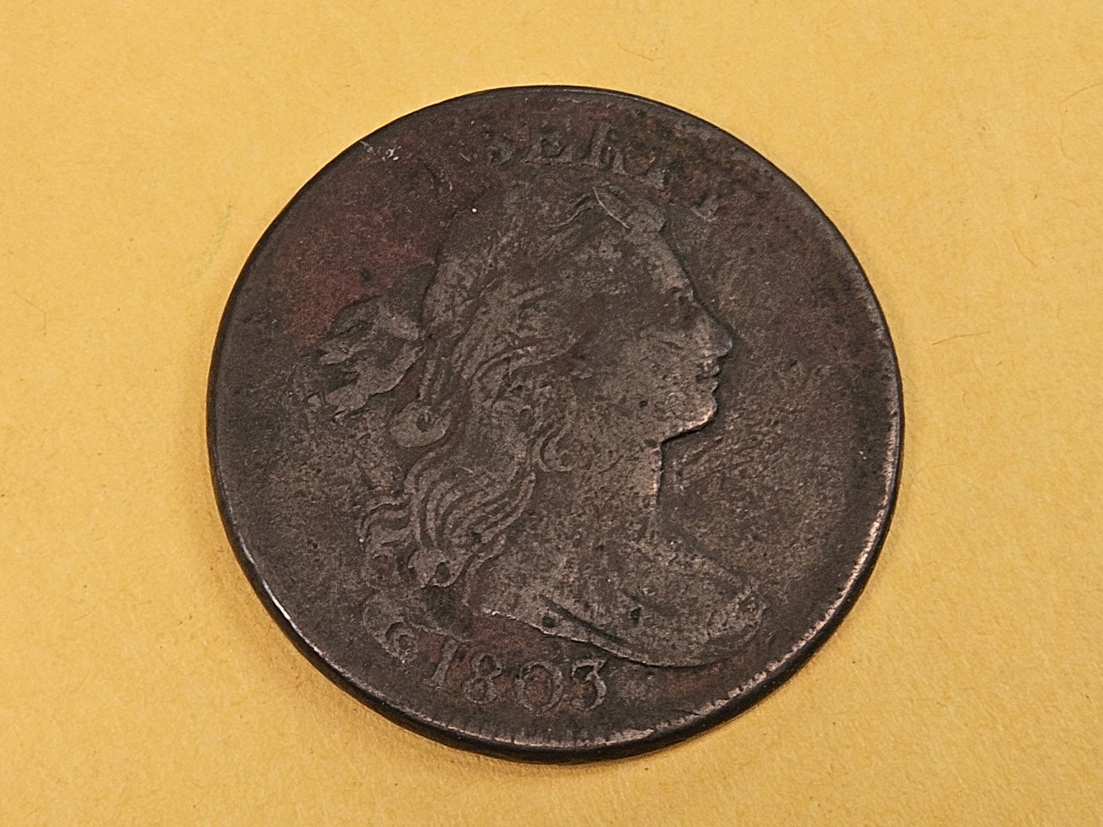 1803 Draped Bust Large Cent in Fine Plus: Sheldon S-258 version. R1.