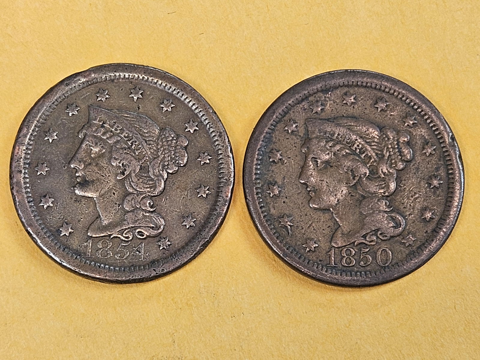 1850 and 1854 Braided Hair Large Cents (1 of 5)