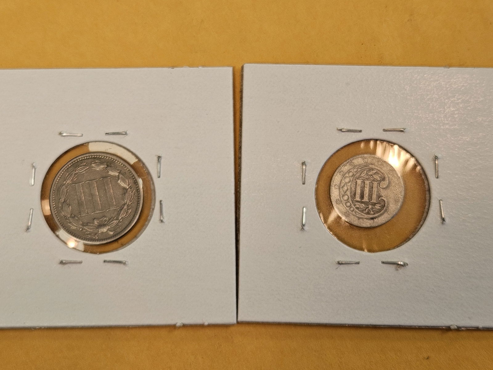 1865 Three cent Nickel and 1856 Three Cent Silver Trime - 3