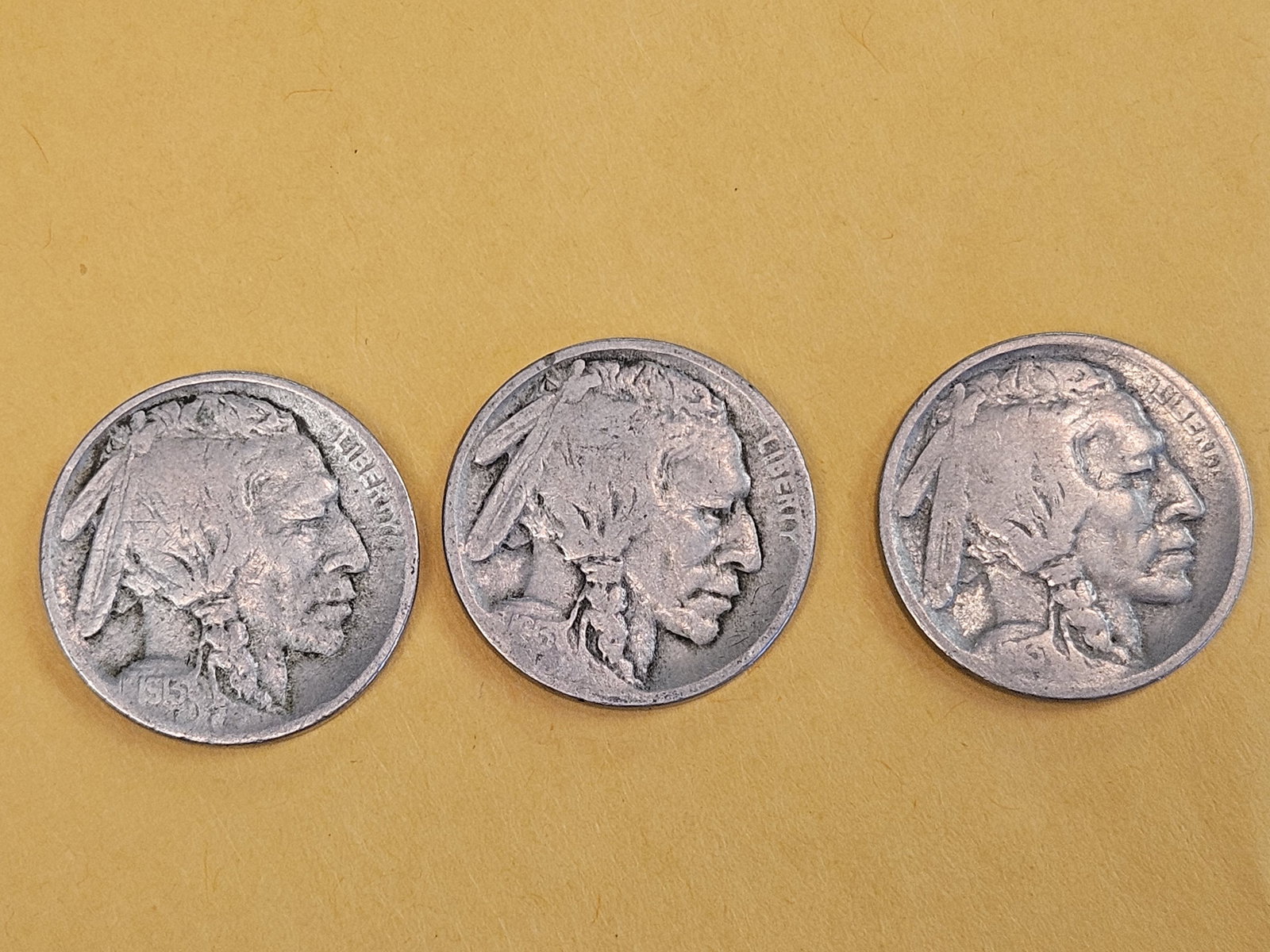 Three First year Issue 1913 Buffalo nickels in Very Good to Fine (1 of 3)