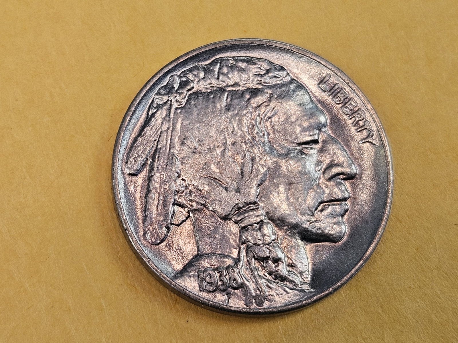 GEM Brilliant Uncirculated 1938-D Buffalo Nickel: Roll Fresh. Gleaming luster 