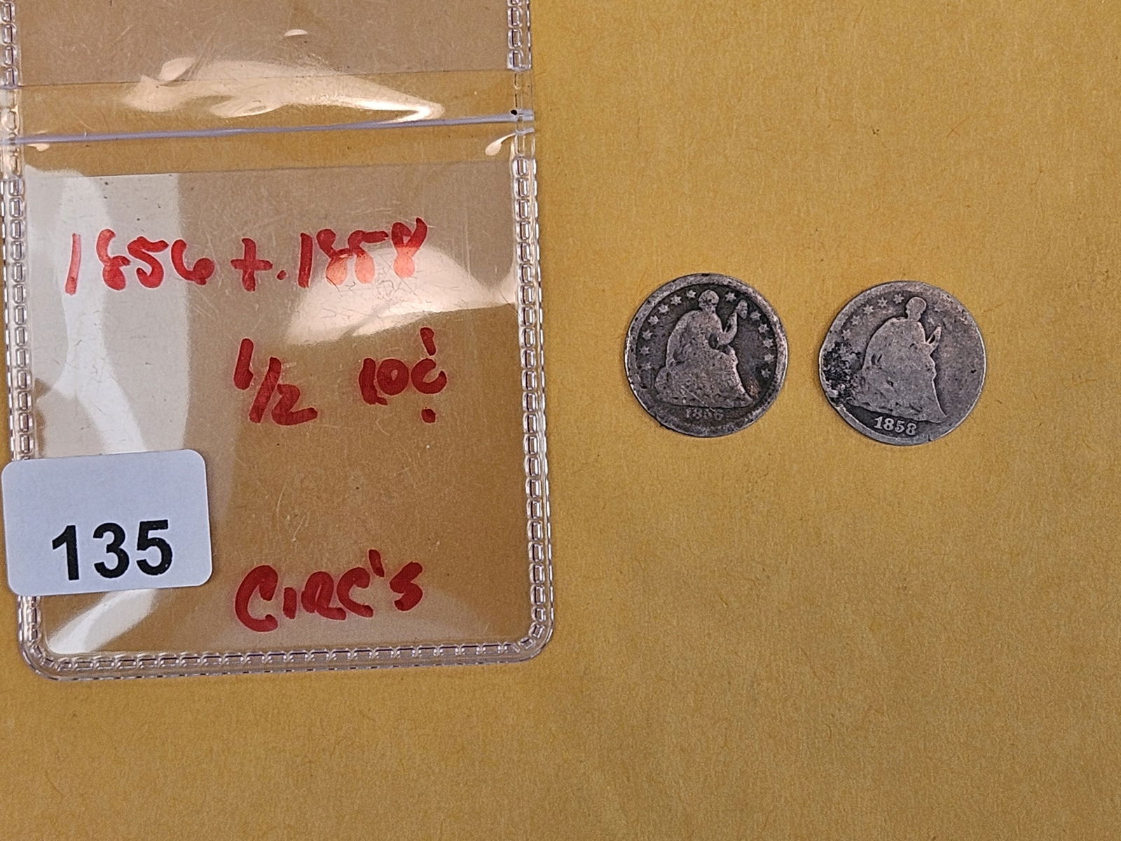 1856 and 1858 Seated Liberty silver 1/2 dimes - 2