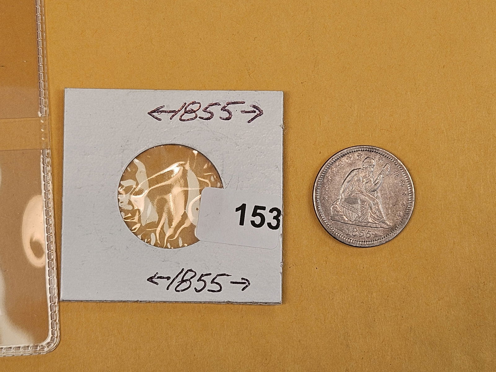 Better Grade 1855 Seated Liberty silver Quarter - 2