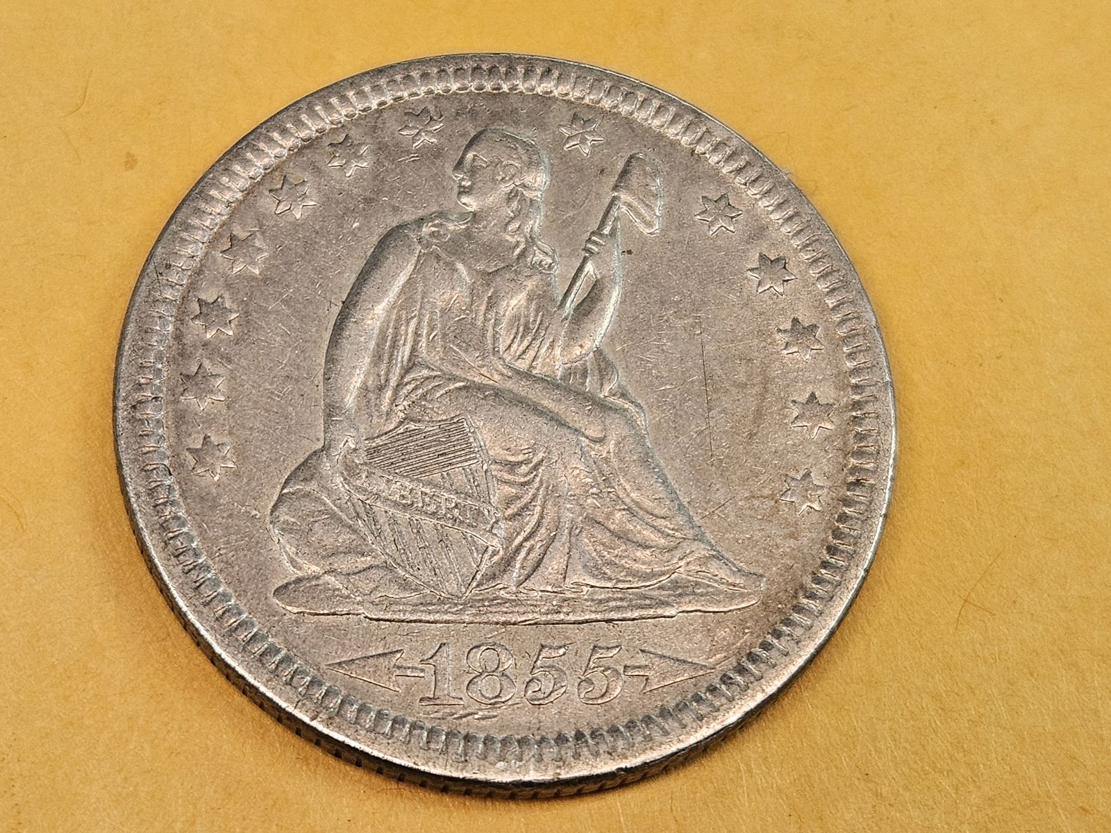 Better Grade 1855 Seated Liberty silver Quarter - 3