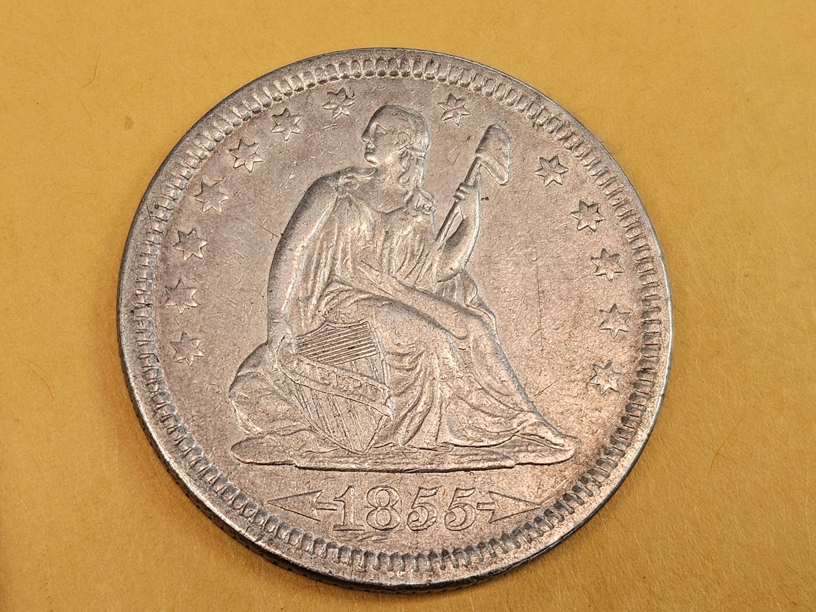 Better Grade 1855 Seated Liberty silver Quarter - 4