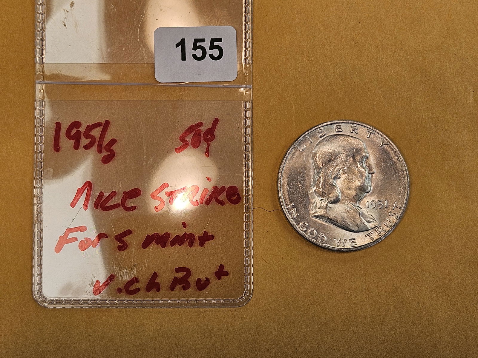 Very Choice Brilliant Uncirculated plus 1951-S Franklin silver Half Dollar - 2