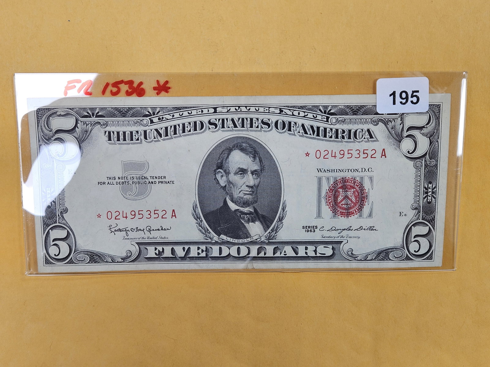Crisp Uncirculated Series 1963 Five Dollar STAR REPLACEMENT Red Seal US Note (1 of 2)