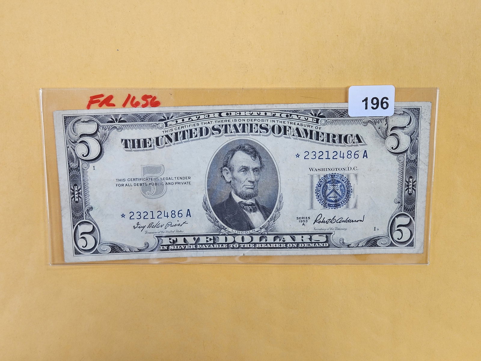 Series 1953-A Five Dollar STAR REPLACEMENT Red Seal US Note (1 of 2)