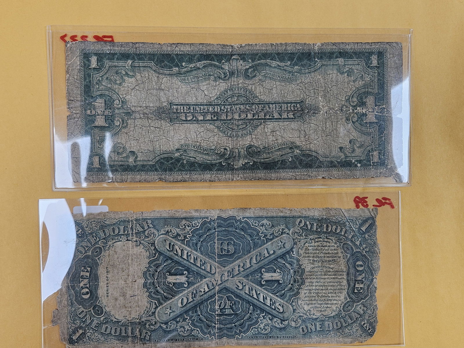 Two Large-size, older, One Dollar pieces of US Currency - 2
