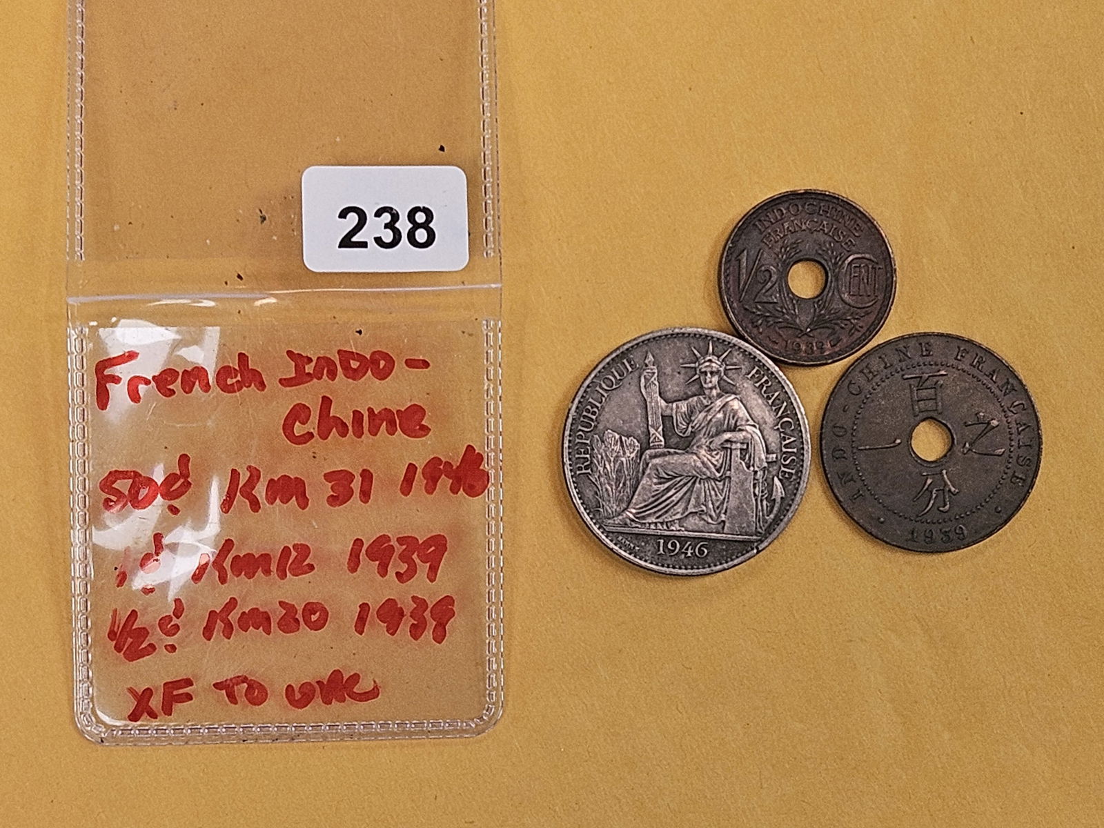 Three French Indo-China coins in Extra Fine to Uncirculated - 2