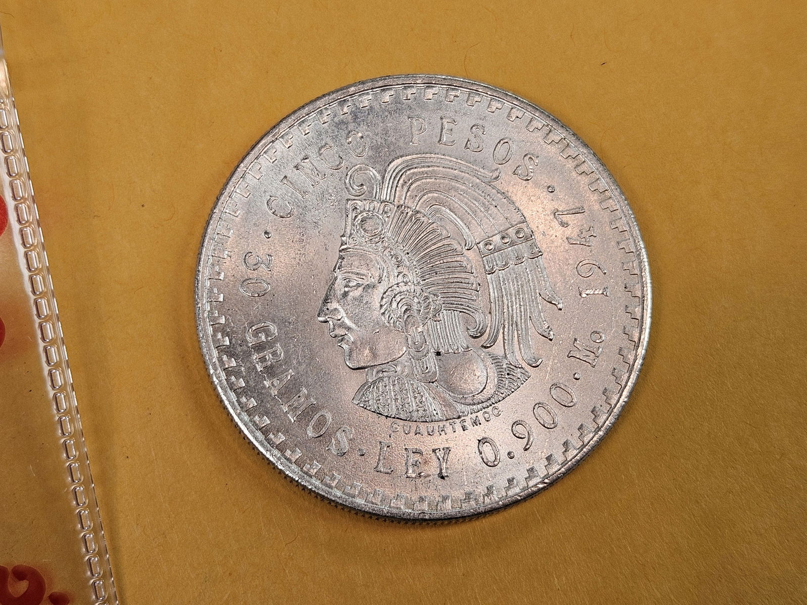 Choice Brilliant Uncirculated 1947 Mexico silver 5 pesos - 3