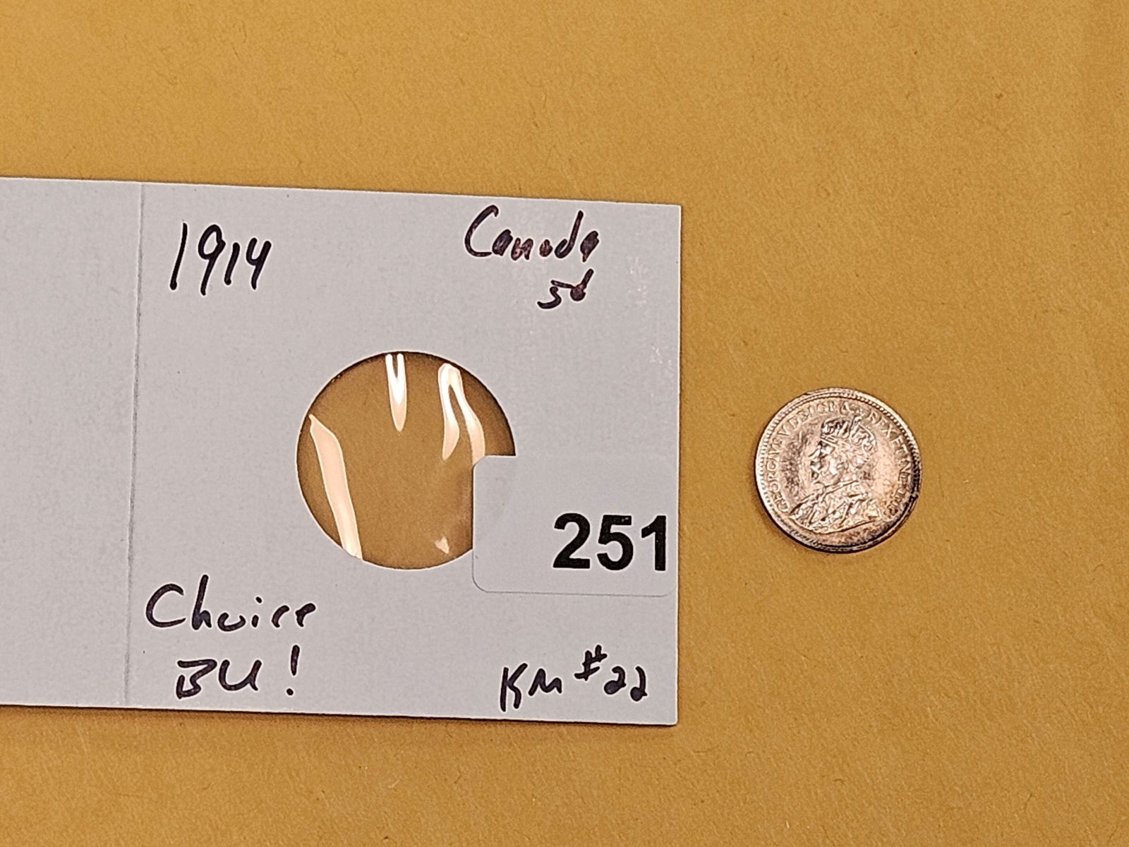 Choice Brilliant Uncirculated plus 1914 Canada silver 5 cents - 2