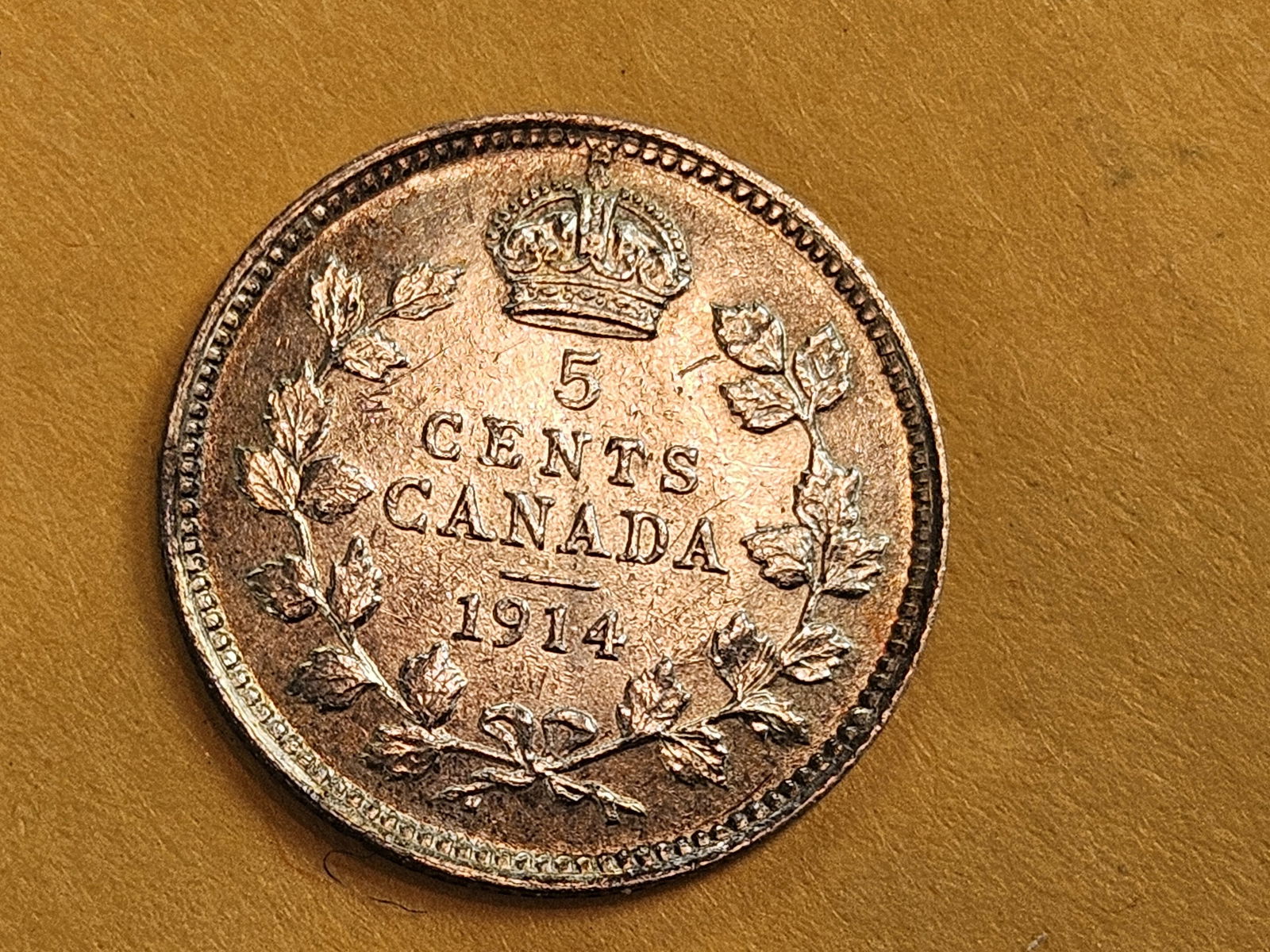 Choice Brilliant Uncirculated plus 1914 Canada silver 5 cents - 8