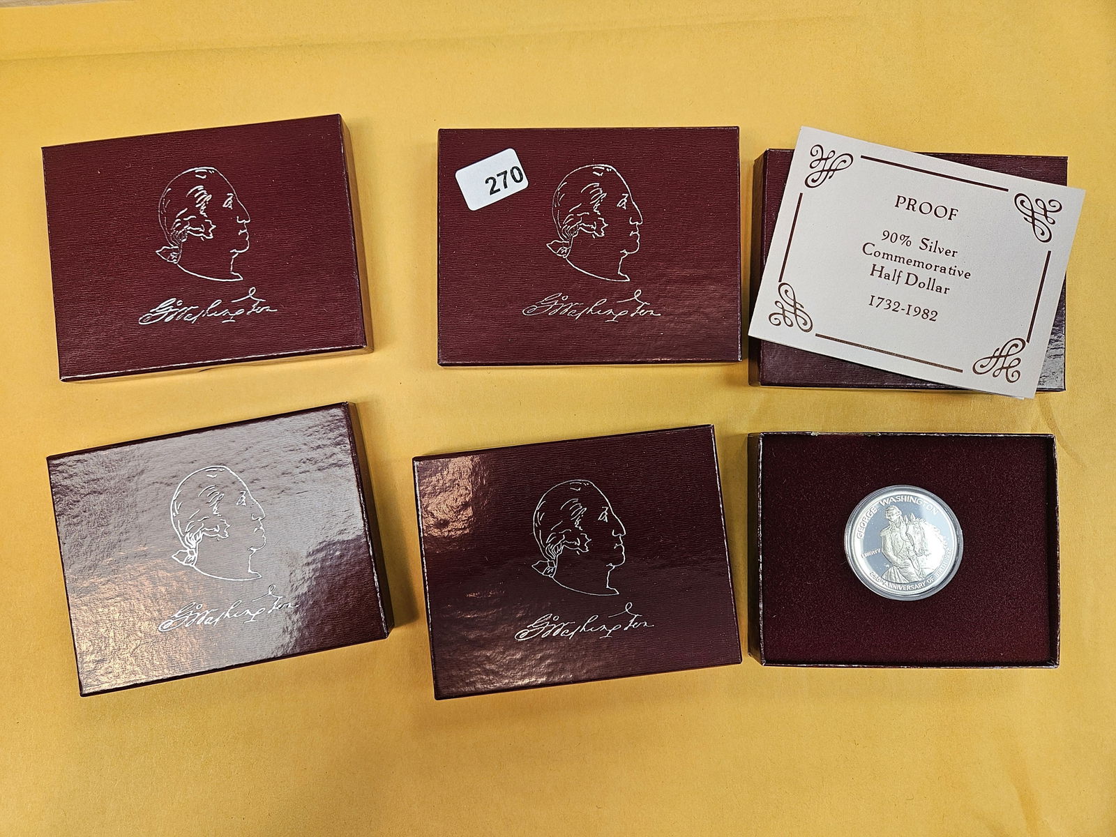 Five GEM Proof Deep Cameo 1982 Commemorative Silver Half Dollars: All in OGP with COAs 