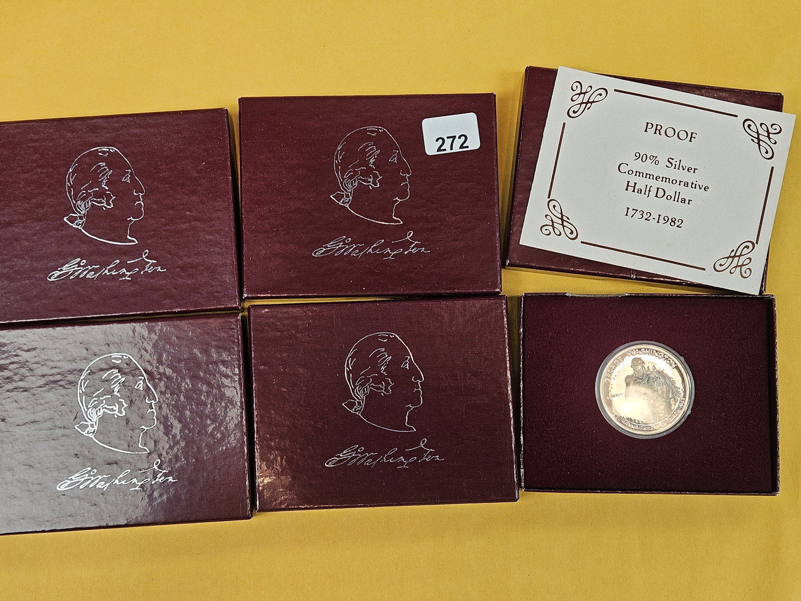 Five GEM Proof Deep Cameo 1982 Commemorative Silver Half Dollars: All in OGP with COAs 