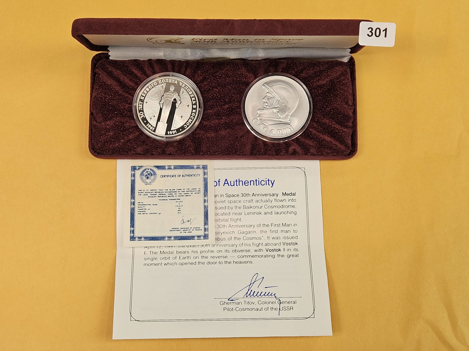 First Man in Space 30th Anniversary 2-Medal SILVER set (1 of 3)