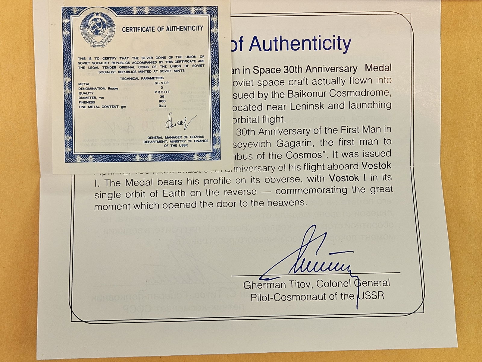 First Man in Space 30th Anniversary 2-Medal SILVER set - 3