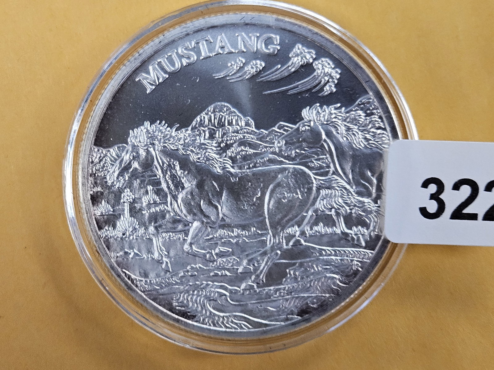 One Troy ounce .999 fine silver art round: Mustang 
