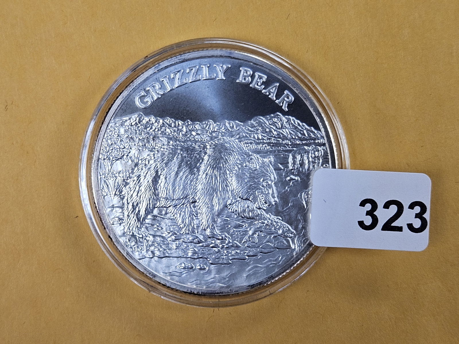 One Troy ounce .999 fine silver art round: Grizzly Bear 