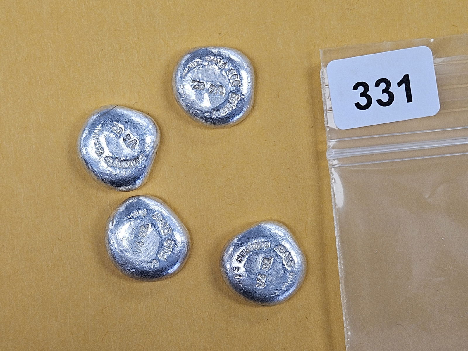 FOUR 1-Quarter Troy ounce .999 fine silver poured rounds (1 of 3)