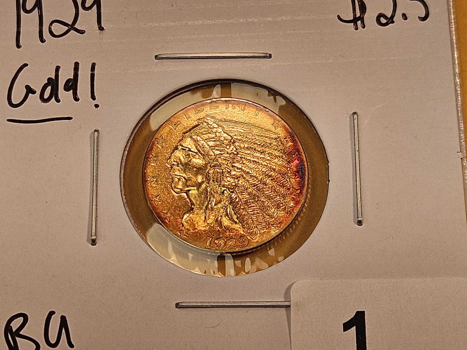 GOLD! Brilliant Uncirculated 1929 Indian Head $2.5 Dollar Gold - 3