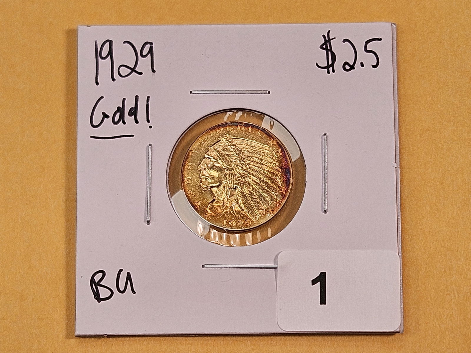 GOLD! Brilliant Uncirculated 1929 Indian Head $2.5 Dollar Gold - 4