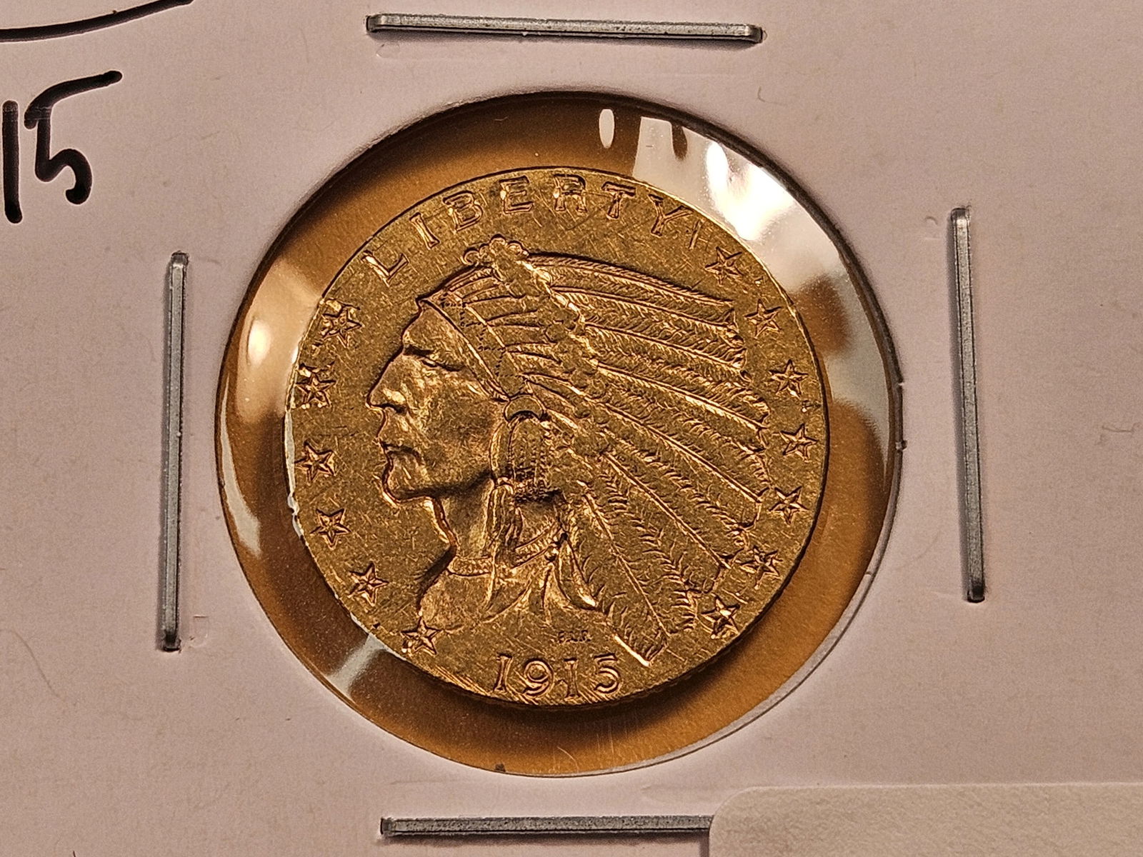 GOLD! Bright About Uncirculated 1915 Indian Head $2.5 Dollar Gold (1 of 4)