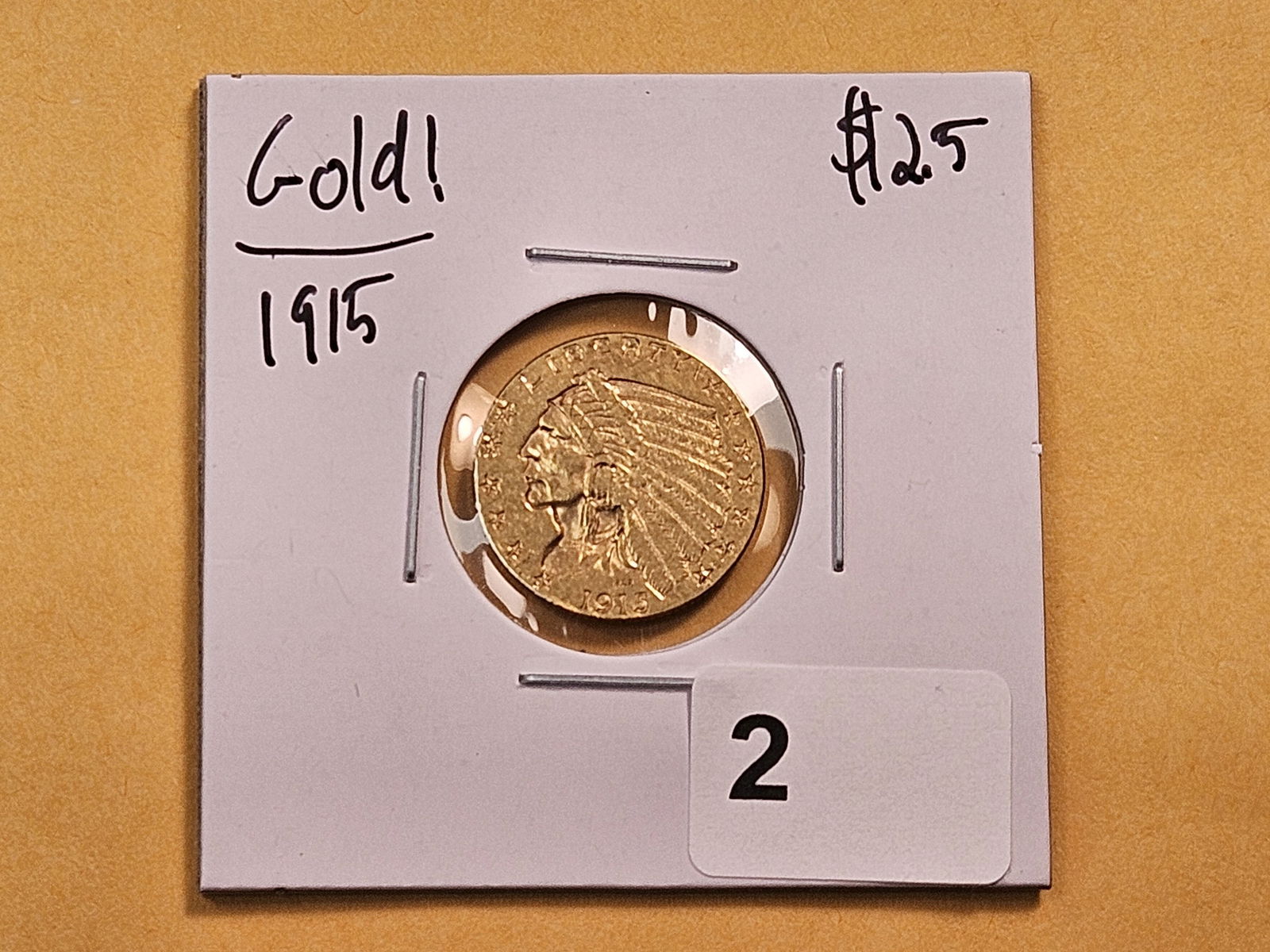 GOLD! Bright About Uncirculated 1915 Indian Head $2.5 Dollar Gold - 2
