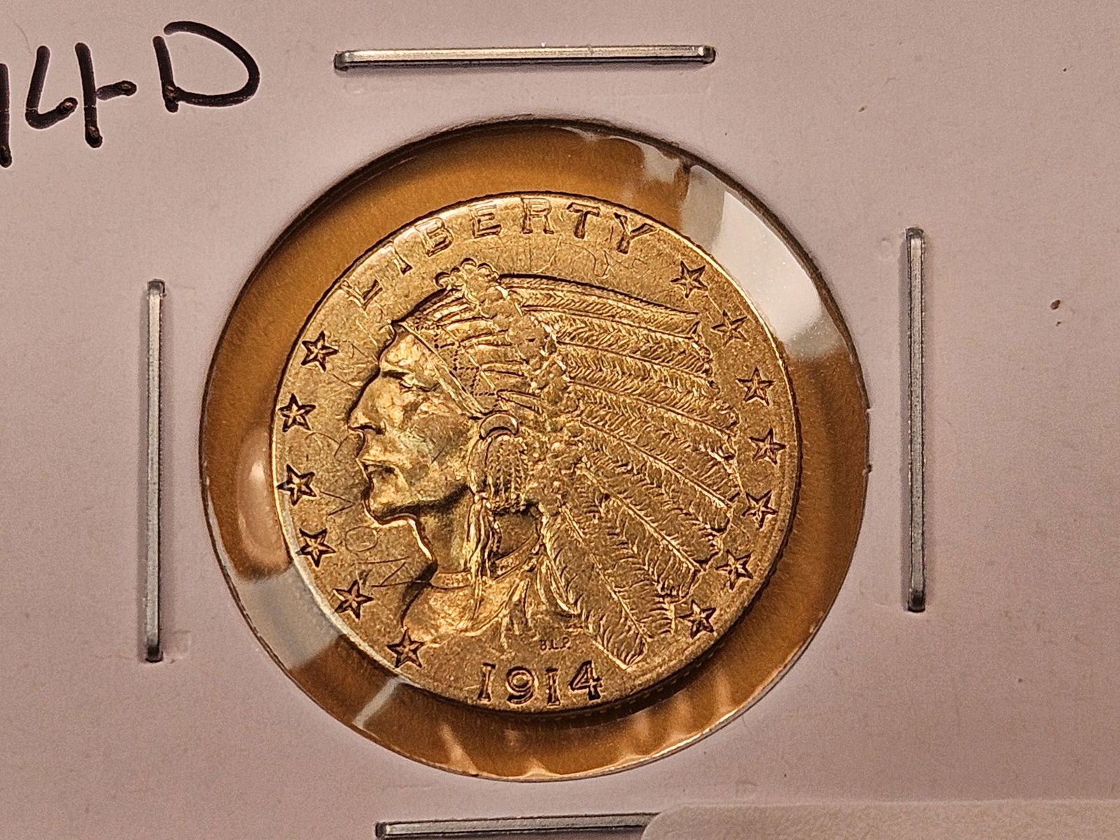 GOLD! Brilliant About Uncirculated 1914-D Indian Head $2.5 Dollar Gold (1 of 4)