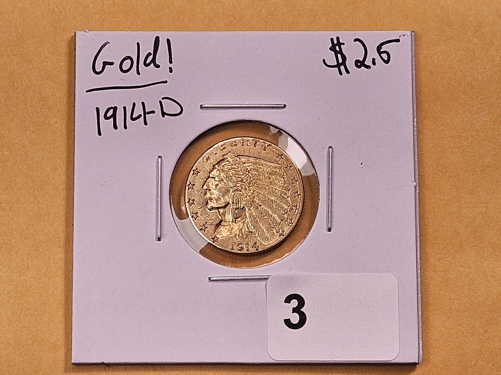 GOLD! Brilliant About Uncirculated 1914-D Indian Head $2.5 Dollar Gold - 2