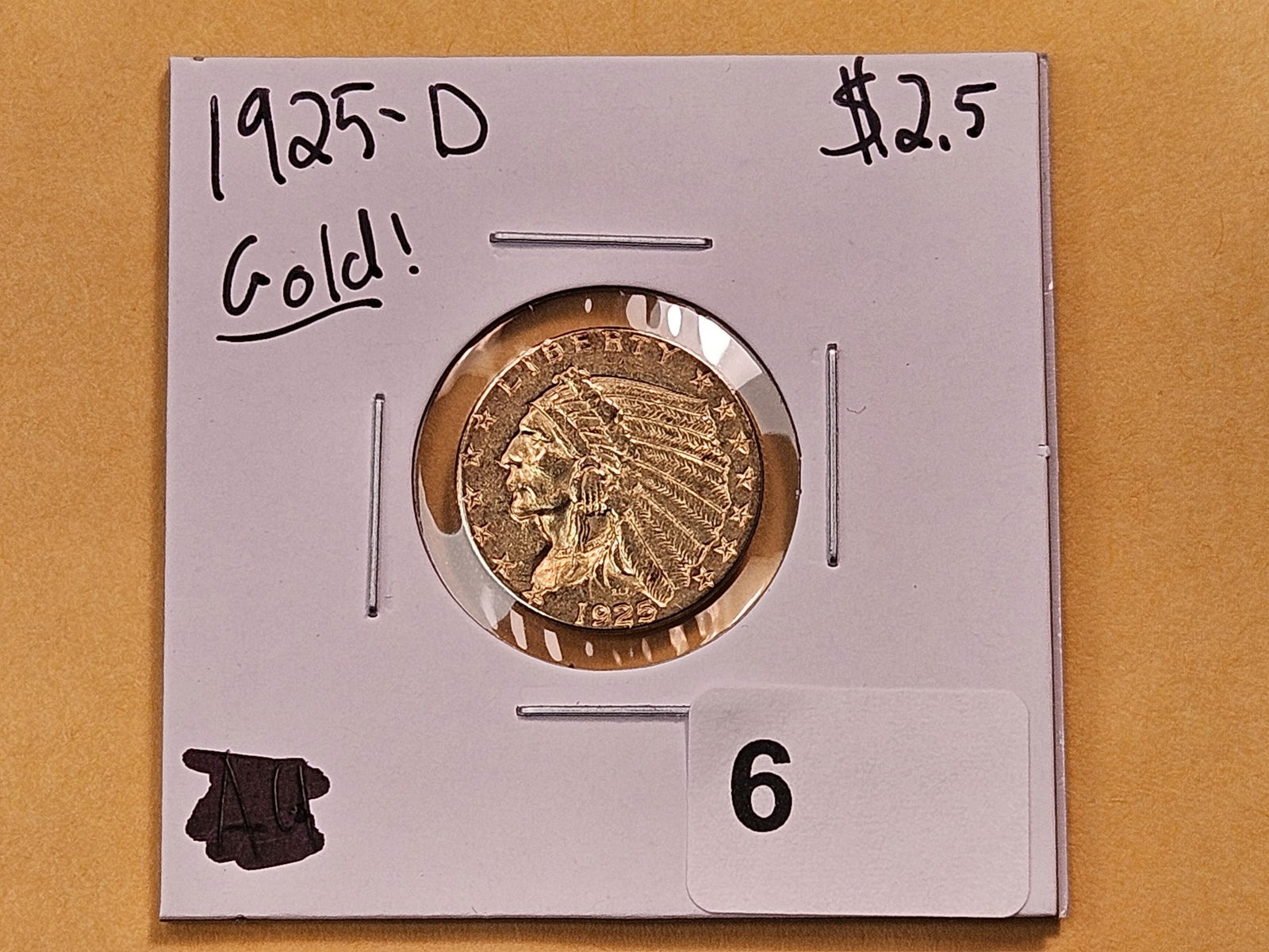 GOLD! Brilliant About Uncirculated 1925-D Indian Head $2.5 Dollar Gold - 2