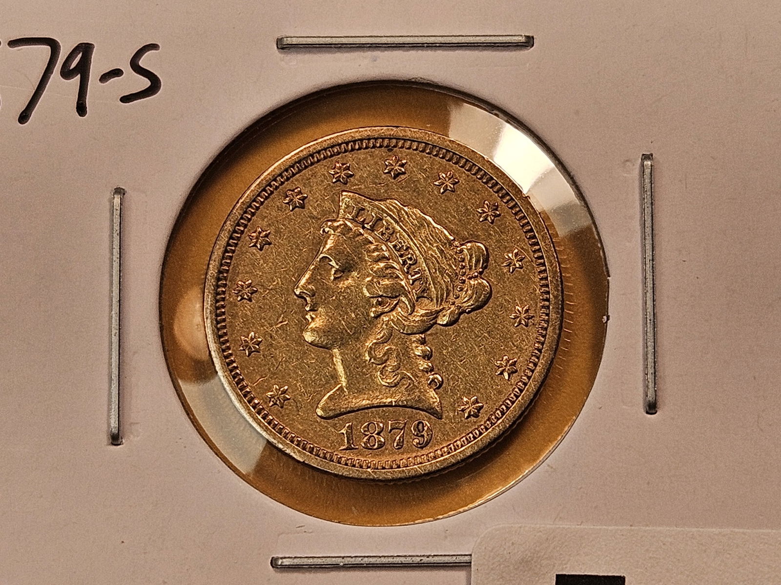 GOLD! Bright About Uncirculated 1879-S Liberty Head $2.5 Dollar Gold (1 of 4)