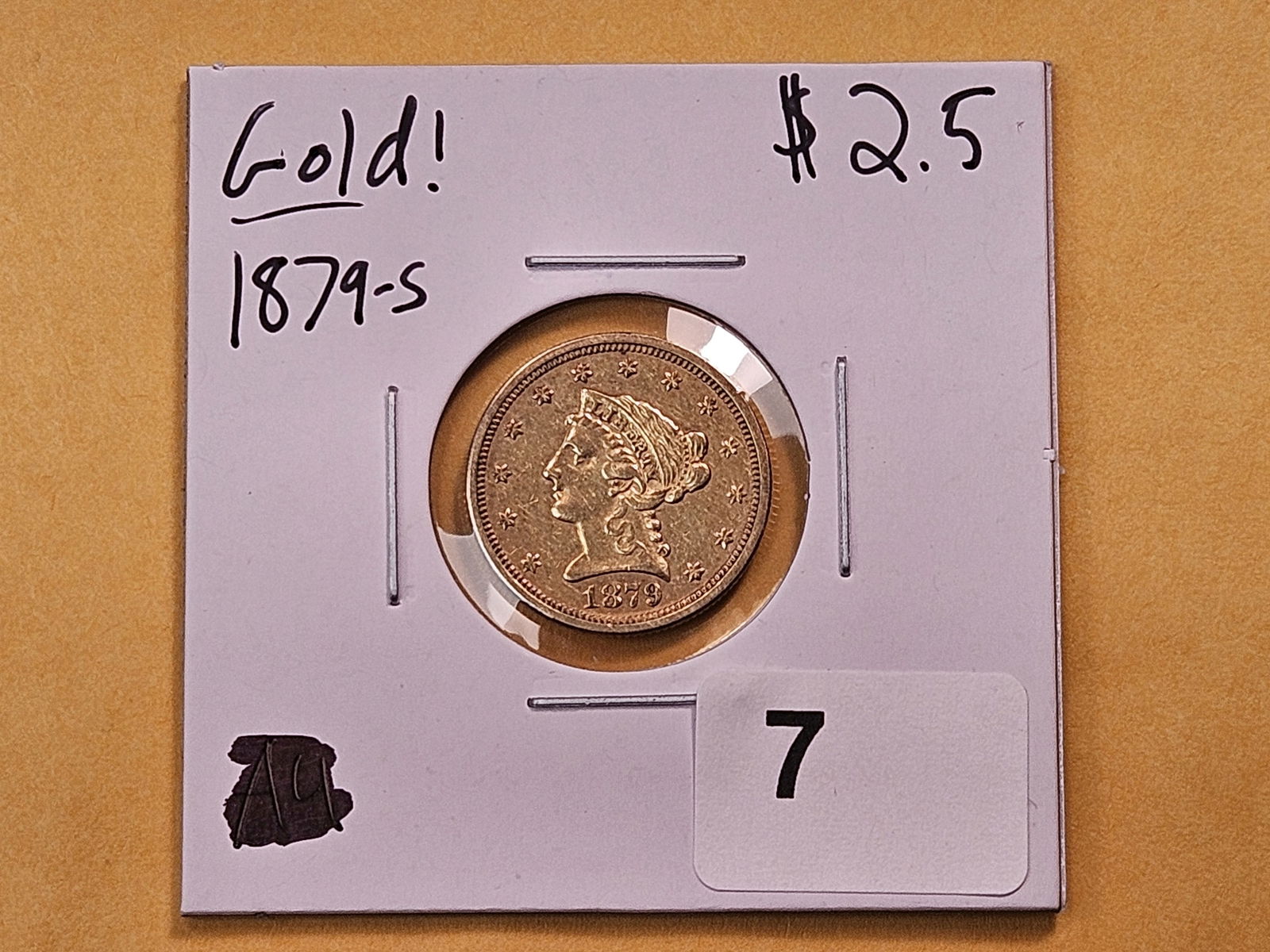 GOLD! Bright About Uncirculated 1879-S Liberty Head $2.5 Dollar Gold - 2