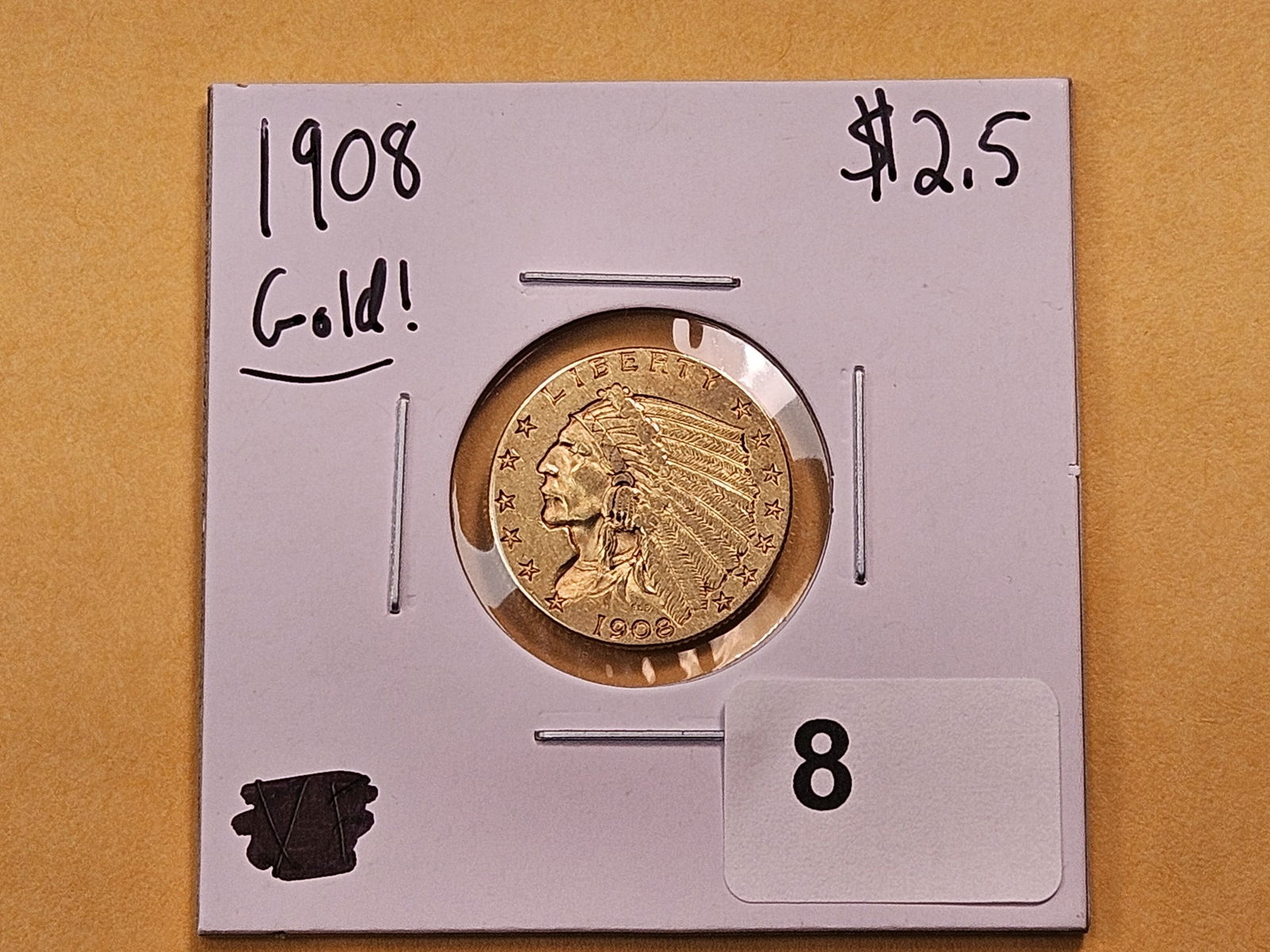 GOLD! Bright 1908 Indian Head $2.5 Dollar Gold - 2