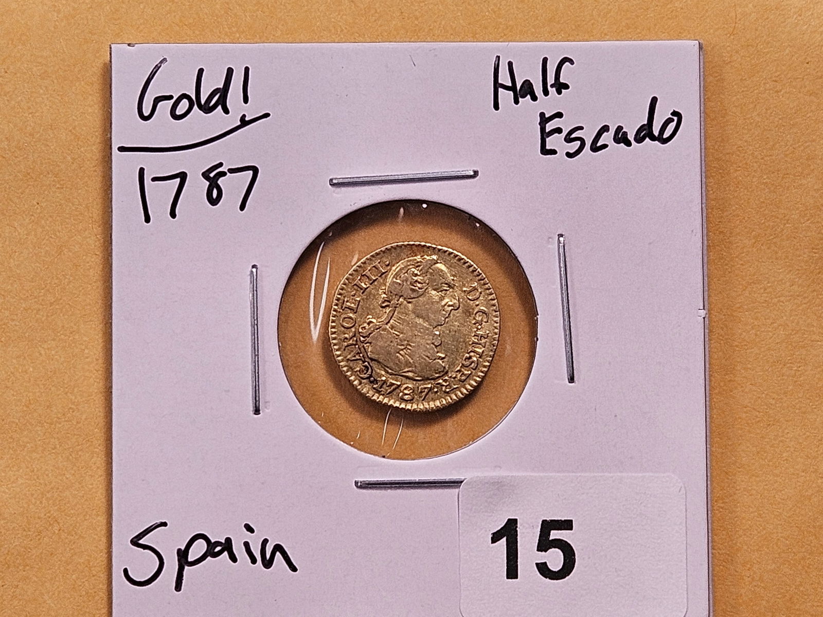 GOLD! Bright 1787 Spain Gold Half Escudo - 2