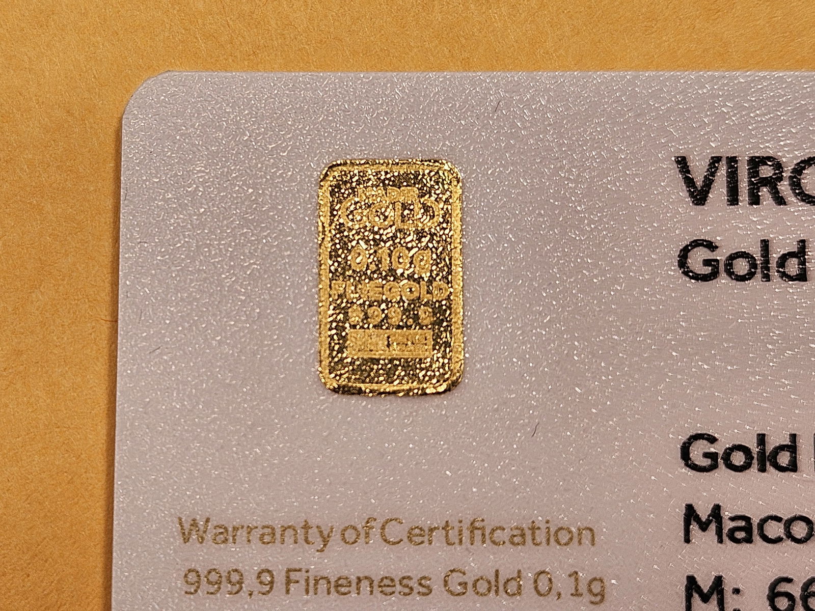 GOLD! KaratBar 0.1 Gram .999 Fine Mini Gold Bar: In Certified Assay Holder